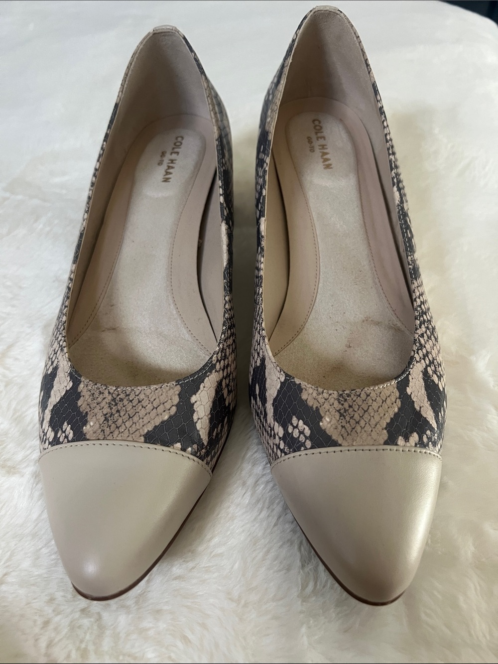 Cole Haan Taupe Snake-Print Pointed-Toe Flats